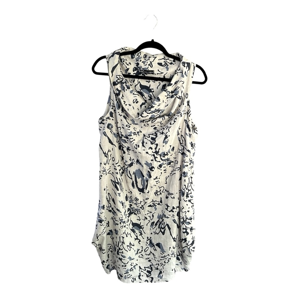 Italian Linen Sleeveless Cowl Neckline Women's Top - Blue and Cream EUC